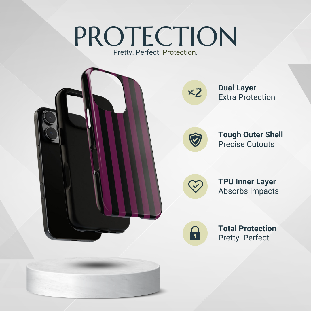 Phone Case - Trendy Plum & Black Stripe Pattern Phone Case