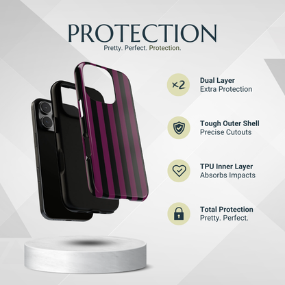 Phone Case - Trendy Plum & Black Stripe Pattern Phone Case