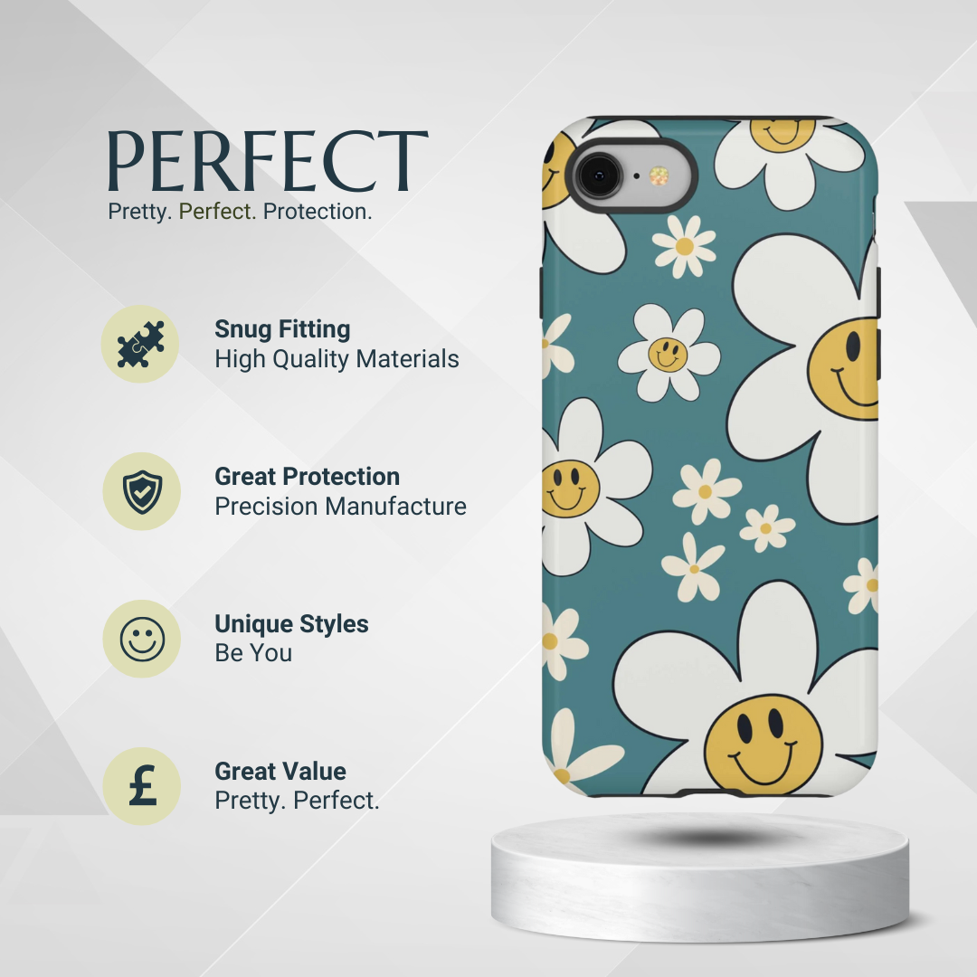 Fun Retro Daisy Pattern with Light Blue Background Phone Case - Blue Phone Case