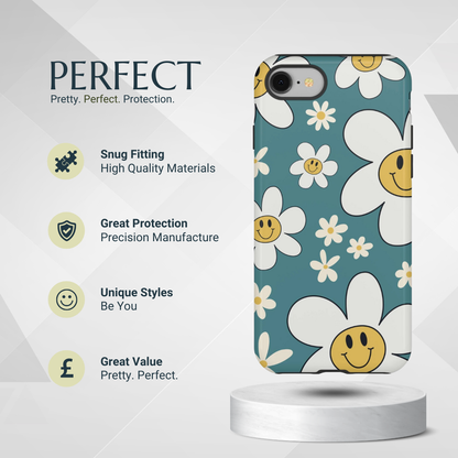 Fun Retro Daisy Pattern with Light Blue Background Phone Case - Blue Phone Case