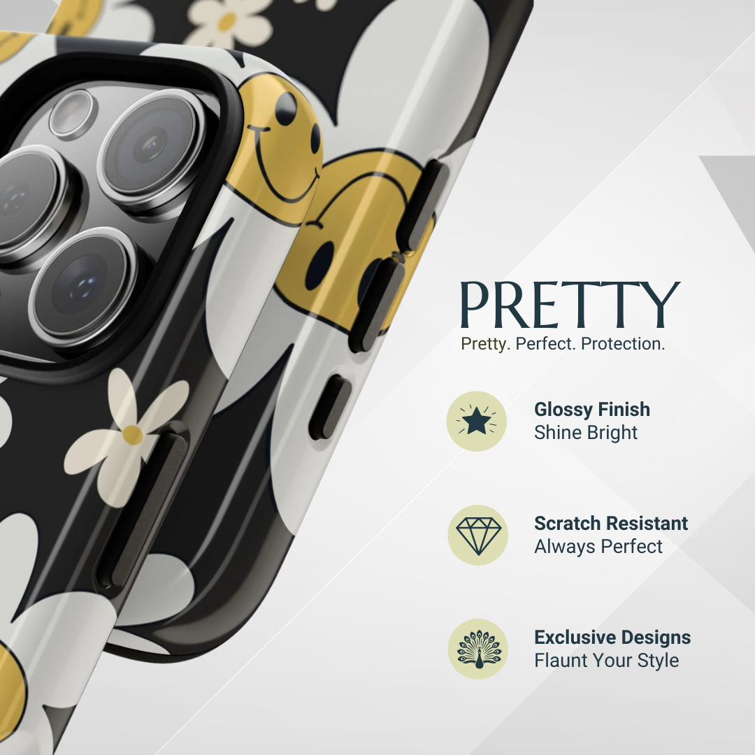 Phone Case - Fun Retro Daisy Pattern with Dark Grey Background Phone Case