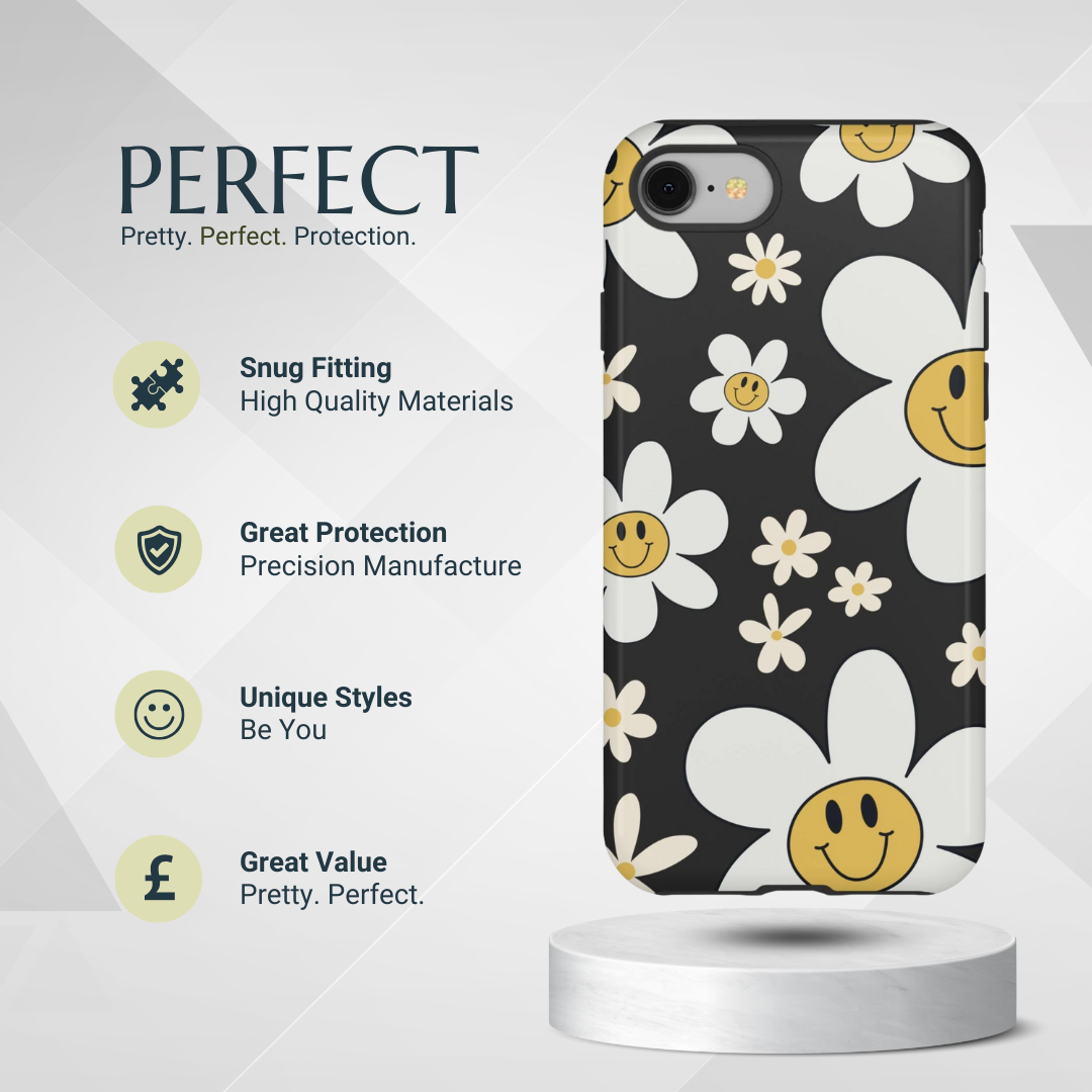 Phone Case - Fun Retro Daisy Pattern with Dark Grey Background Phone Case