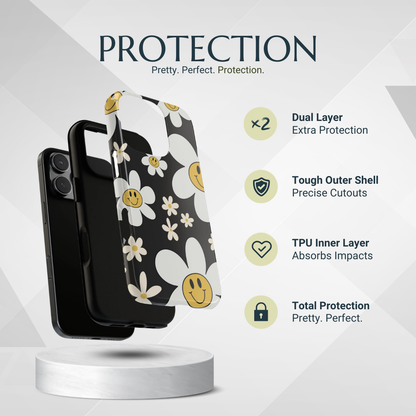 Phone Case - Fun Retro Daisy Pattern with Dark Grey Background Phone Case