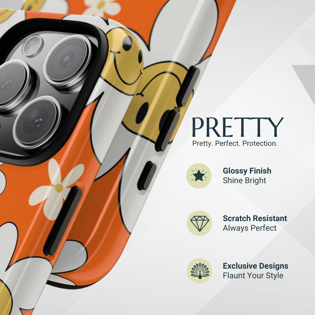 Fun Retro Daisy Pattern with Orange Background Phone Case - Orange Phone Case