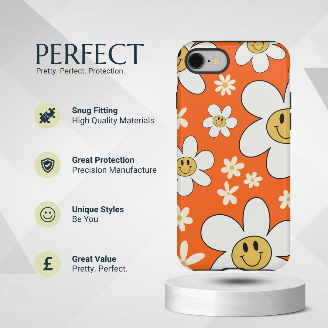 Fun Retro Daisy Pattern with Orange Background Phone Case - Orange Phone Case