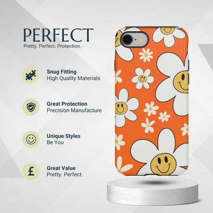 Fun Retro Daisy Pattern with Orange Background Phone Case - Orange Phone Case