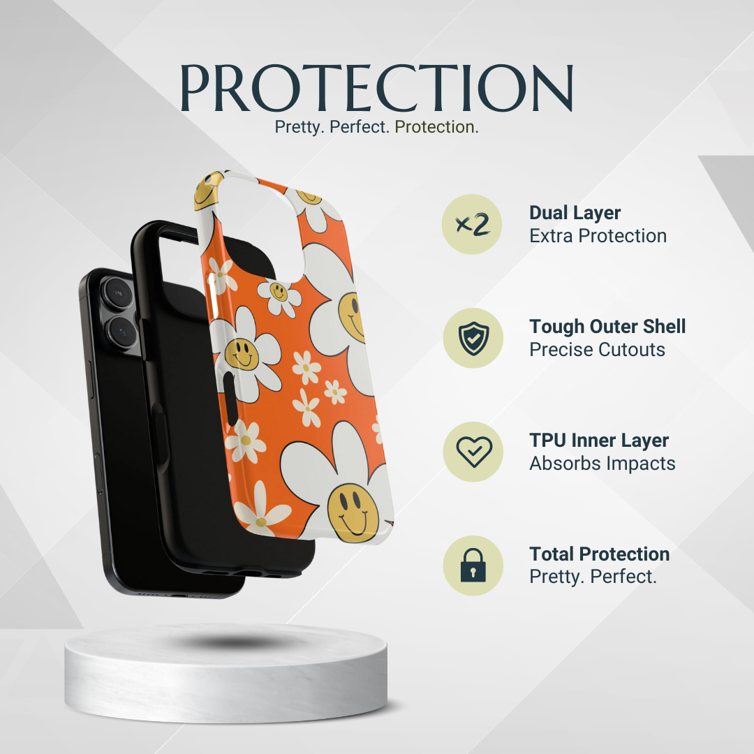 Fun Retro Daisy Pattern with Orange Background Phone Case - Orange Phone Case