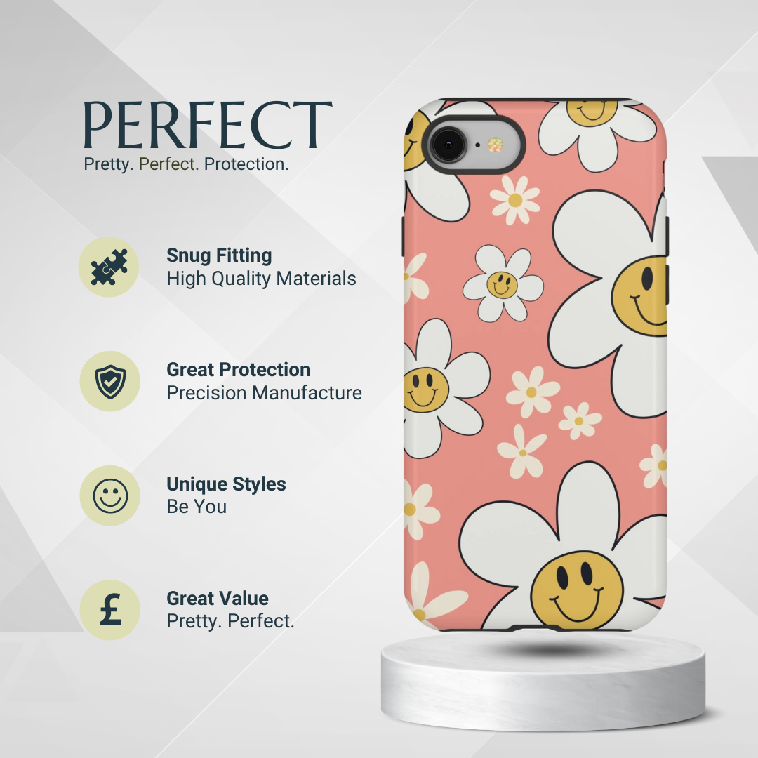 Fun Retro Daisy Pattern with Pink Background Phone Case - Pink Phone Case