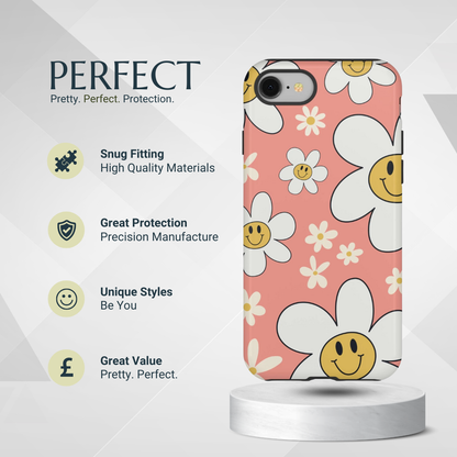 Fun Retro Daisy Pattern with Pink Background Phone Case - Pink Phone Case