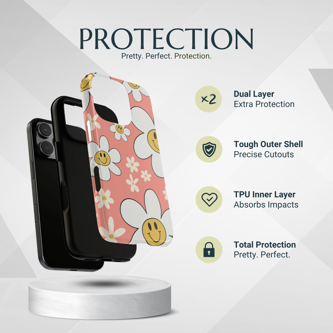 Fun Retro Daisy Pattern with Pink Background Phone Case - Pink Phone Case