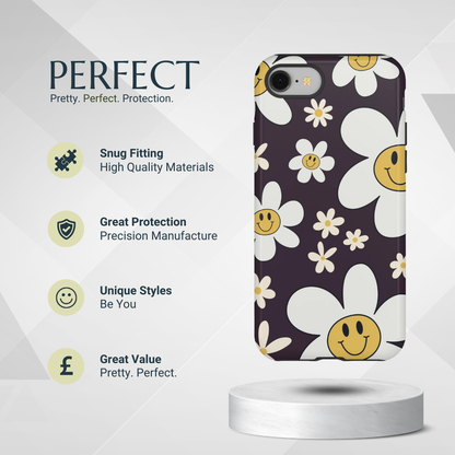 Phone Case - Fun Retro Daisy Pattern with Purple Background Phone Case