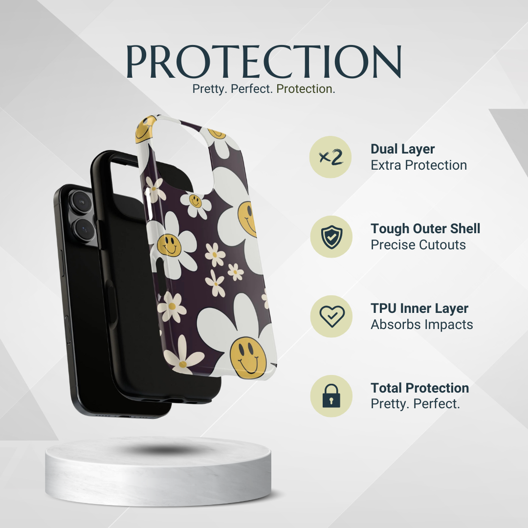 Phone Case - Fun Retro Daisy Pattern with Purple Background Phone Case