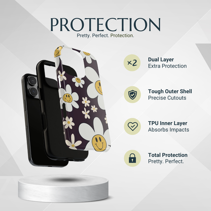 Phone Case - Fun Retro Daisy Pattern with Purple Background Phone Case