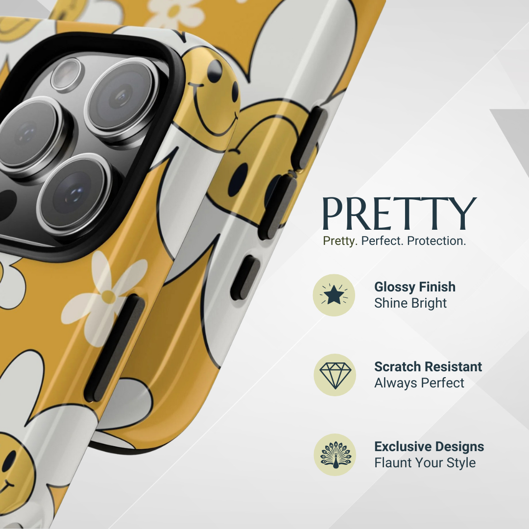 Fun Retro Daisy Pattern with Yellow Background Phone Case - Yellow Phone Case