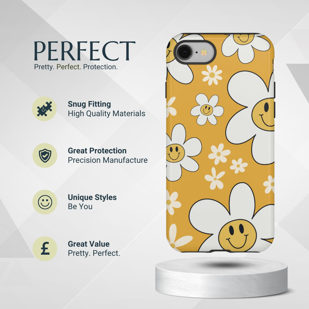Fun Retro Daisy Pattern with Yellow Background Phone Case - Yellow Phone Case